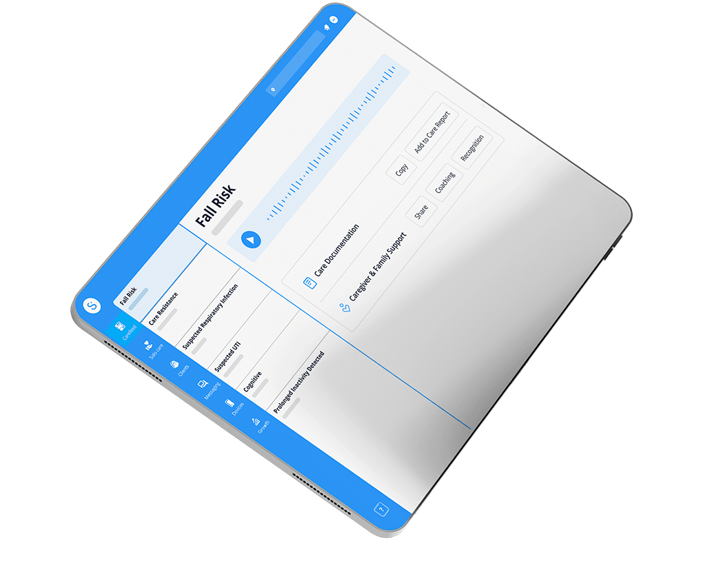 Sensi care dashboard showing patient activity monitoring